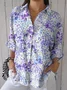 Women Floral Three Quarter Sleeve Shirt Spring/Fall Printing Shirt Collar Daily Casual Top