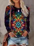 Women Abstract Long Sleeve Tee T-shirt Crew Neck Printing Casual Spring/Fall Graphic Tee Top