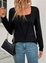 Women Plain Long Sleeve Tee T-shirt Crew Neck Split Joint Vintage Spring/Fall Top