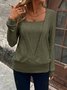 Women Plain Long Sleeve Tee T-shirt Crew Neck Split Joint Vintage Spring/Fall Top