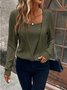 Women Plain Long Sleeve Tee T-shirt Crew Neck Split Joint Vintage Spring/Fall Top