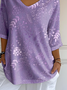 Women Floral Three Quarter Sleeve Tee T-shirt V Neck Printing Casual Spring/Fall Graphic Tee Top