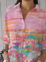 Women Abstract Three Quarter Sleeve Shirt Spring/Fall Printing Shirt Collar Daily Casual Top
