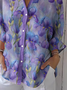 Women Floral Three Quarter Sleeve Shirt Spring/Fall Printing Shirt Collar Daily Casual Top