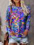 Women Abstract Long Sleeve Tee T-shirt Crew Neck Printing Casual Spring/Fall Graphic Tee Top