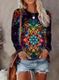 Women Abstract Long Sleeve Tee T-shirt Crew Neck Printing Casual Spring/Fall Graphic Tee Top