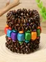 Bohemian Colorful Wooden Bead Bracelets Fashionable And Versatile Handmade Beaded Elastic Wire Wooden Bead Bracelets