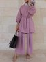 Women Plain Split Joint Two-Piece Set Daily Long Sleeve Casual Spring/Fall Top With Pants Matching Set