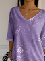 Women Floral Three Quarter Sleeve Tee T-shirt V Neck Printing Casual Spring/Fall Graphic Tee Top