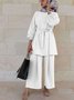 Women Plain Split Joint Two-Piece Set Daily Long Sleeve Casual Spring/Fall Top With Pants Matching Set