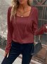 Women Plain Long Sleeve Tee T-shirt Crew Neck Split Joint Vintage Spring/Fall Top