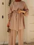 Women Plain Split Joint Two-Piece Set Daily Long Sleeve Casual Spring/Fall Top With Pants Matching Set