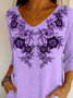 Women Floral Three Quarter Sleeve Tee T-shirt V Neck Printing Casual Spring/Fall Graphic Tee Top