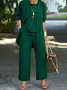 Women Plain Split Joint Matching Outfit Commuting Long Sleeve Casual Spring/Fall Multi-Piece Set Matching Set