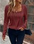 Women Plain Long Sleeve Tee T-shirt Crew Neck Split Joint Vintage Spring/Fall Top