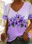 Women Floral Short Sleeve Tee T-shirt V Neck Printing Casual Summer Graphic Tee Top