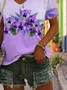 Women Floral Short Sleeve Tee T-shirt V Neck Printing Casual Summer Graphic Tee Top