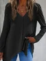 Women Plain Long Sleeve Tee T-shirt V Neck Split Joint Vintage Spring/Fall Top