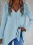 Women Plain Long Sleeve Tee T-shirt V Neck Split Joint Vintage Spring/Fall Top
