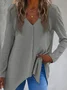 Women Plain Long Sleeve Tee T-shirt V Neck Split Joint Vintage Spring/Fall Top