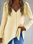 Women Plain Long Sleeve Tee T-shirt V Neck Split Joint Vintage Spring/Fall Top