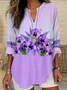 Women Floral Long Sleeve Blouse Spring/Fall Printing V Neck Daily Casual Top