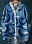 Women Geometric Long Sleeve Shirt Spring/Fall Printing Lotus Leaf Collar Daily Vintage Top