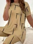 Women Abstract Printing Two-Piece Set Daily Short Sleeve Casual Summer Top With Pants Matching Set