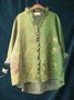 Women Geometric Long Sleeve Shirt Spring/Fall Printing Lotus Leaf Collar Daily Vintage Top