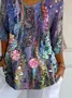 Women Floral Three Quarter Sleeve Tee T-shirt V Neck Printing Casual Spring/Fall Graphic Tee Top
