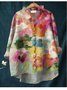 Women Geometric Long Sleeve Shirt Spring/Fall Printing Lotus Leaf Collar Daily Vintage Top