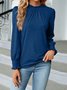 Women Plain Long Sleeve Tee T-shirt Crew Neck Gathered Vintage Spring/Fall Top
