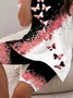 Women Butterfly Printing Two-Piece Set Daily Short Sleeve Casual Summer Top With Pants Matching Set
