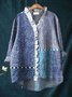 Women Geometric Long Sleeve Shirt Spring/Fall Printing Lotus Leaf Collar Daily Vintage Top