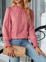 Women Plain Long Sleeve Tee T-shirt Crew Neck Gathered Vintage Spring/Fall Top