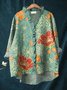 Women Geometric Long Sleeve Shirt Spring/Fall Printing Lotus Leaf Collar Daily Vintage Top