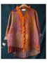 Women Geometric Long Sleeve Shirt Spring/Fall Printing Lotus Leaf Collar Daily Vintage Top