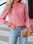 Women Plain Long Sleeve Tee T-shirt Crew Neck Gathered Vintage Spring/Fall Top