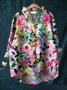 Women Geometric Long Sleeve Shirt Spring/Fall Printing Lotus Leaf Collar Daily Vintage Top