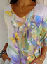 Women Floral Three Quarter Sleeve Tee T-shirt V Neck Printing Casual Spring/Fall Graphic Tee Top