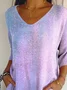 Women Abstract Three Quarter Sleeve Tee T-shirt V Neck Printing Casual Spring/Fall Graphic Tee Top
