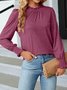 Women Plain Long Sleeve Tee T-shirt Crew Neck Gathered Vintage Spring/Fall Top