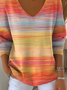 Women Floral Spring/Fall Casual Long Sleeve V Neck Cotton Sweater