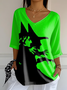 Women Halloween Three Quarter Sleeve Tee T-shirt V Neck Vintage Spring/Fall Top