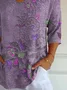 Women Floral Three Quarter Sleeve Tee T-shirt V Neck Printing Casual Spring/Fall Graphic Tee Top