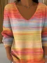 Women Floral Spring/Fall Casual Long Sleeve V Neck Cotton Sweater