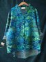 Women Geometric Long Sleeve Shirt Spring/Fall Printing Lotus Leaf Collar Daily Vintage Top