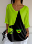 Women Halloween Three Quarter Sleeve Tee T-shirt V Neck Vintage Spring/Fall Top
