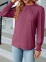 Women Plain Long Sleeve Tee T-shirt Crew Neck Gathered Vintage Spring/Fall Top