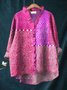 Women Geometric Long Sleeve Shirt Spring/Fall Printing Lotus Leaf Collar Daily Vintage Top